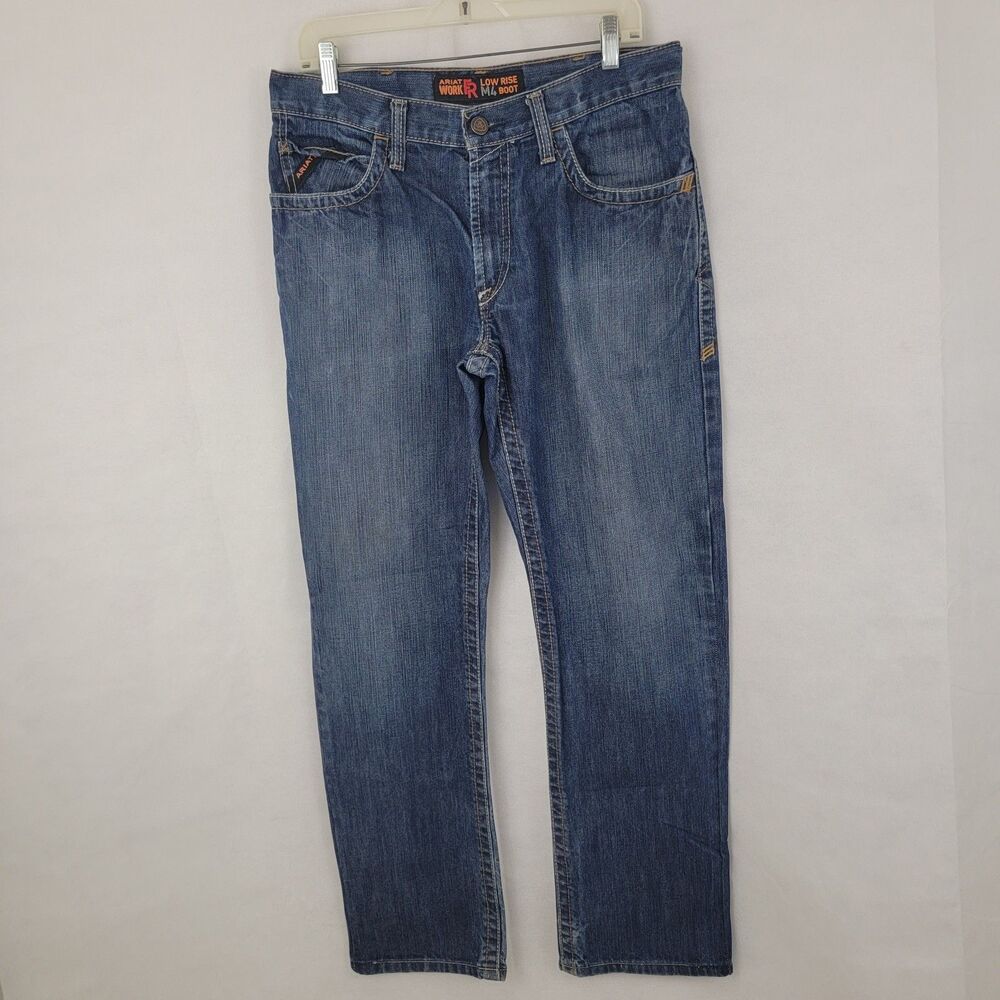 ARIAT WORK Mens FR Jeans 33x31 M4 Low Rise Medium Blue Work CAT 2 NFPA 2112 Hem